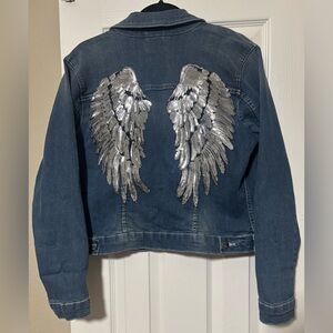 VENUS Denim Jacket with Silver Sequin Wings